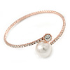 Rose Gold Tone Clear Crystal, Pearl Thin Flex Bracelet - 17cm L/ Adjustable