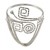 Silver Tone Swirl & Square Hammered Upper Arm/ Armlet Bracelet with Chains - Adjustable