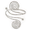 Egyptian Style Swirl Upper Arm, Armlet Bracelet In Rhodium Plating with Hammered Detailing - Adjustable