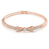 Rose Gold Metal Clear Crystal Bow Bangle Bracelet - 18cm L