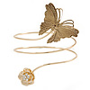 Vintage Inspired Hammered Butterfly & Flower Upper Arm, Armlet Bracelet In Gold Tone - 27cm Length