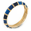Navy Blue/ Midnight Blue Enamel Hinged Bangle Bracelet In Gold Plating - 19cm L