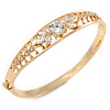 Gold Plated Round, Marquise Cut Clear CZ Bangle Bracelet - 18cm L