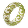 Lime Green Swirl Motif Acrylic Bangle Bracelet (Transparent) - Medium Size - up to 18cm L