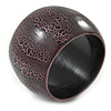 Wide Chunky Cracked Effect Wood Bracelet Bangle (Pink/ Black) - Medium - 19cm L