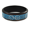 Dark Brown/ Light Blue Wood with Silver Metal Inlay Bangle Bracelet - 20cm L/ Large