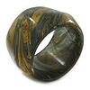 Chunky Wide Dark Olive Green Resin Bangle Bracelet - 20cm L/ Large