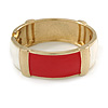 Red/ Off White Enamel Oval Hinged Bangle Bracelet In Gold Tone Metal - 18cm L