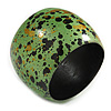 Chunky Wooden Bangle Bracelet in Green/ Gold/ Black - Medium Size