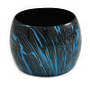Oversized Chunky Wide Wood Bangle in Metallic Blue/ Black - Medium