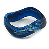 Curvy Blurred Dark Blue/ White Acrylic Bangle Bracelet Matte Finish - Medium Size