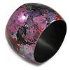 Wide Chunky Wooden Bangle Bracelet in Abstract Paint in Pink/ Black/ Purple/ Silver- Medium Size