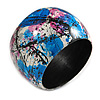 Wide Chunky Wooden Bangle Bracelet in Abstract Paint in Multi - Medium Size