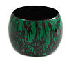 Oversized Chunky Wide Wood Bangle in Green/ Black - Medium