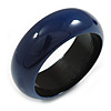 Dark Blue Round Wooden Bangle Bracelet (Natural Irregularities) - Medium Size