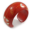 Large Chunky Red Floral Wooden Cuff Bracelet/Possible Natural Irregularities - Size L