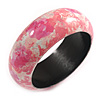 Round Wooden Bangle Bracelet with Abstract Motif Painted in Pink/White Colours - Medium Size