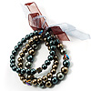 3 Strand Lustrous Faux-Pearl Flex Bracelet Set (Bronze, Coffee & Gray)