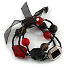 3 Strand Flex Beaded Bracelet (Black & Red)