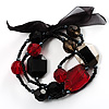 3 Strand Flex Beaded Bracelet (Black & Red)