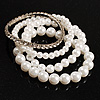 Crystal&Imitation Pearl Bangles-Set of 4 (Silver&Snow White)