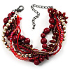 Multistrand Beaded Bracelet (Red, Cranberry&Gold)