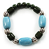 Pale Blue&Olive Green Ceramic Bead Flex Bracelet (Silver Tone)