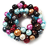 Chunky Multicoloured Simulated Glass Pearl & Shell Flex Bracelet - 17cm Length