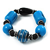 Light Blue Chunky Resin Bead Flex Bracelet -19cm Length
