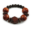 Dark Brown Chunky Wood Bead Flex Bracelet - 18cm Length