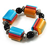 Chunky Multicoloured Resin & Ceramic Bead Flex Bracelet - 19cm Length