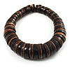Button Shape Wood Flex Bracelet (Dark Brown & Black)