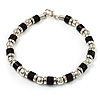 Unisex Black Resin & Silver Tone Metal Bead Bracelet - 17cm Length