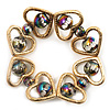 Gold Tone Heart Glass Bead Flex Bracelet -17cm Length