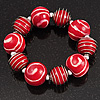 Red & White Wood Bead Flex Bracelet - 19cm Length