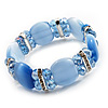 Light Blue Cat Eye Glass Bead Flex Bracelet -18cm Length