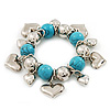 Chunky Flex Metal & Turquoise Bead 'Heart' Charm Bracelet