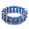 2 Row Blue Crystal Diamante Flex Bracelet (Silver Metal Finish) -17cm Length
