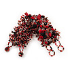 Wide Black/Red/Transparent Semiprecious & Glass Bead Braided Bracelet -17cm Length