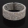 6-Row Cubic Zirconia Flex Bangle Bracelet (Silver Tone)