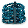 Teal Blue Multistrand Wood Bead Bracelet - up to 18cm wrist