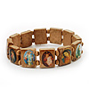 Light Brown Wooden Religious Images Catholic Jesus Icon Saints Stretch Bracelet - up to 20cm length