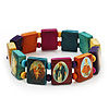 Stretch Multicoloured Wooden Saints Bracelet / Jesus Bracelet / All Saints Bracelet - Up to 20cm Length