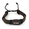 Unisex Brown Leather 'Arrow' Bracelet  - Adjustable