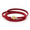Unisex Red Leather Wristband With Gold Magnetic Clasp