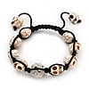 Antique White Skull Shape Stone Beads Bracelet - 11mm diameter - Adjustable
