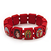 Stretch Red Wooden Saints Bracelet / Jesus Bracelet / All Saints Bracelet - Up to 20cm Length