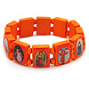 Stretch Orange Wooden Saints Bracelet / Jesus Bracelet / All Saints Bracelet - Up to 20cm Length
