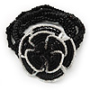 Black/White Glass Bead 'Rose' Flex Bracelet - up to 22cm Length