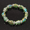Light Green Glass Bead With Clear Crystals Silver Rings Flex Bracelet - 18cm Length